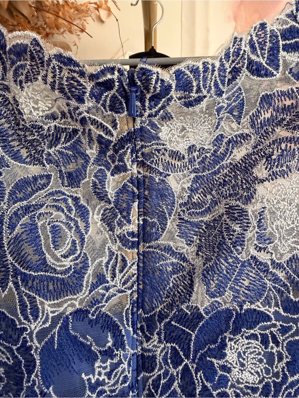 Blue Floral Lace Sheath Dress - Picture 5 of 5